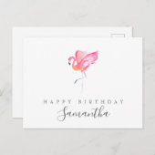 水彩フラミンゴの誕生日グリーティング ポストカード (正面/裏面)