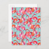 水彩フラミンゴスギャザー2 ポストカード (正面/裏面)