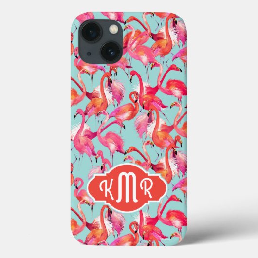 水彩フラミンゴスギャザー |モノグラム Case-Mate iPhoneケース (裏面)