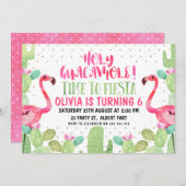 水彩フラミンゴス誕生日パーティーの招待 招待状 (正面/裏面)