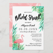 水彩フラミンゴトロピカル ブライダルシャワー 招待状 (正面/裏面)