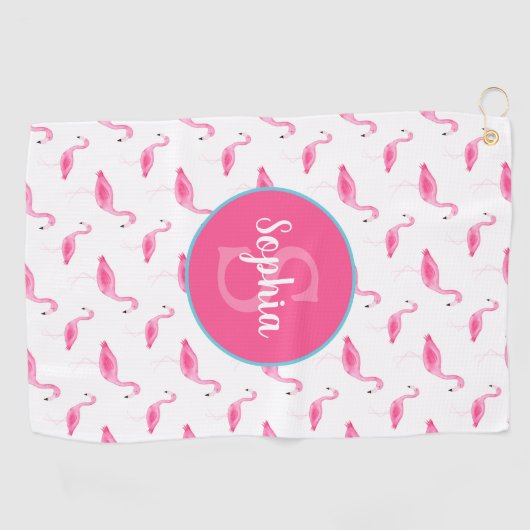 水彩フラミンゴパーソナライズされた模様 ゴルフタオル (横)
