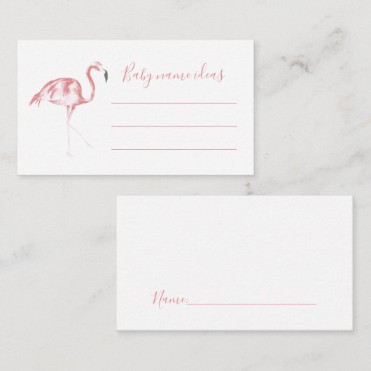 水彩フラミンゴベビー名アイディアベビーシャワー エンクロージャーカード (正面/裏面)