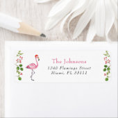 水彩フラミンゴ熱帯クリスマスアドレス ラベル (インサイチュ)