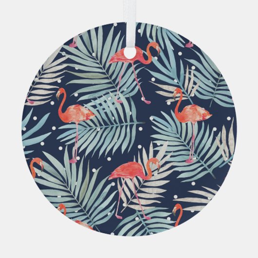 水彩フラミンゴ:ピンクのトロピカルエレガンス。 ガラスオーナメント (裏面)