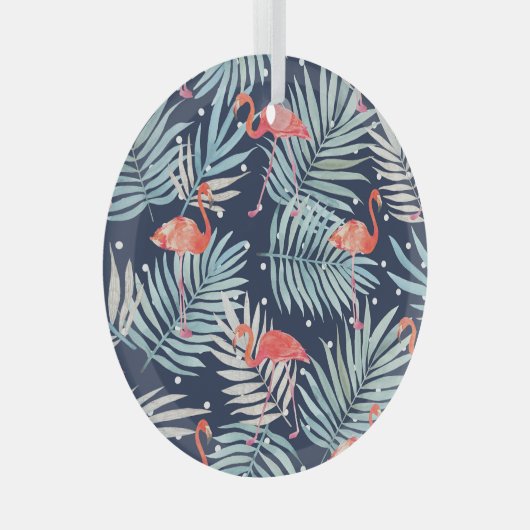 水彩フラミンゴ:ピンクのトロピカルエレガンス。 ガラスオーナメント (正面右)