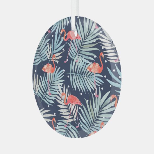 水彩フラミンゴ:ピンクのトロピカルエレガンス。 ガラスオーナメント (正面左)