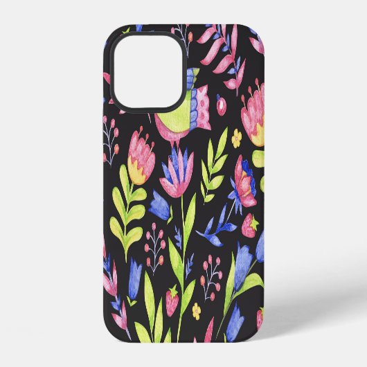 水彩フラワーのシームレスパターン 春 iPhoneケース (裏面)