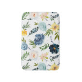 水彩フラワーアウトドアガーデンバラブルーイエロー バスマット (正面縦)