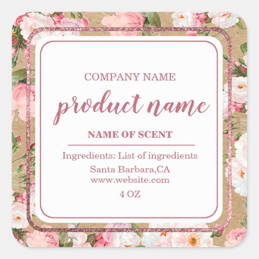 水彩フラワーオンクラフト紙ラベル スクエアシール (正面)
