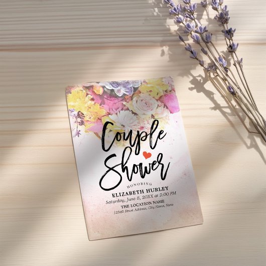 水彩フラワーカップルのシャワーウェディングシャワー 招待状