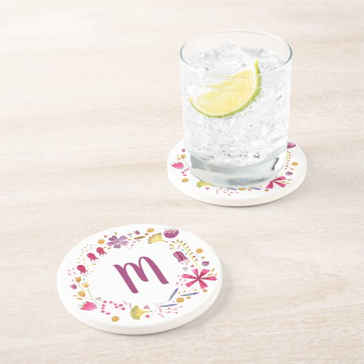 水彩フラワーガーランドモノグラム コースター (側面)