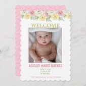 水彩フラワーガールズフォトベビー発表 案内状 (正面/裏面)