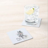 水彩フラワークラウンイースターバニー スクエアペーパーコースター (インサイチュ)