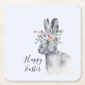 水彩フラワークラウンイースターバニー スクエアペーパーコースター (正面)