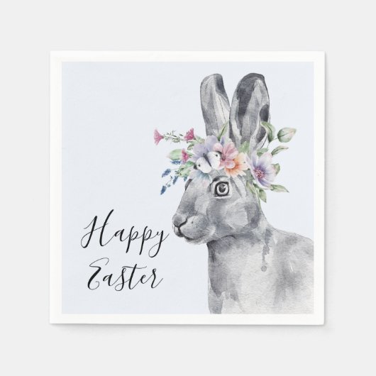 水彩フラワークラウンバニーイースター スタンダードカクテルナプキン (正面)