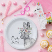 水彩フラワークラウンバニーイースター ペーパープレート (パーティー)