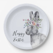 水彩フラワークラウンバニーイースター ペーパープレート (正面)