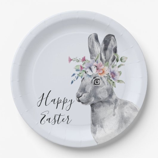 水彩フラワークラウンバニーイースター ペーパープレート (正面)