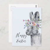 水彩フラワークラウンバニーイースター ポストカード (正面/裏面)