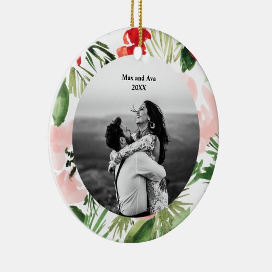 水彩フラワークリスマスフォトデザイン セラミックオーナメント (右)