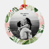 水彩フラワークリスマスフォトデザイン セラミックオーナメント (正面)