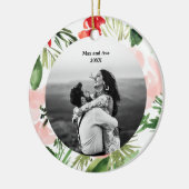水彩フラワークリスマスフォトデザイン セラミックオーナメント (左)