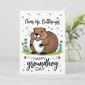 水彩フラワーグラウンドホッグDayかわいいフィル シーズンカード (スタンド正面)