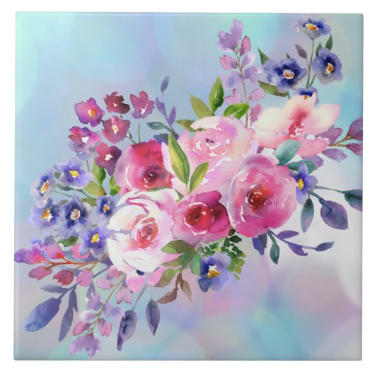 水彩フラワーコースターセラミックタイル熱プレート タイル (正面)