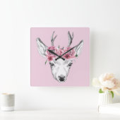 水彩フラワーシカ スクエア壁時計 (ホーム)