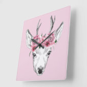 水彩フラワーシカ スクエア壁時計 (傾斜)