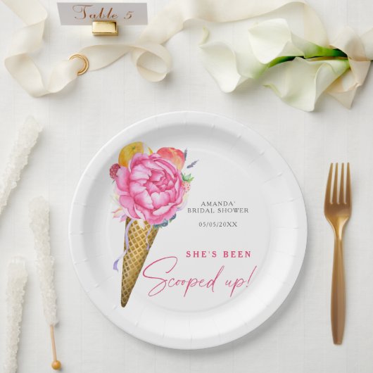 水彩フラワーズアイスクリーム – ブライダルシャワー ペーパープレート (ウェディング)