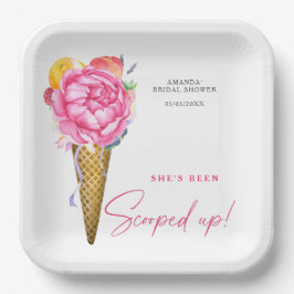 水彩フラワーズアイスクリーム – ブライダルシャワー ペーパープレート