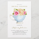 水彩フラワーズインティーカップブライダルシャワー招待状 (正面)