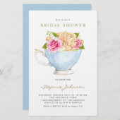 水彩フラワーズインティーカップブライダルシャワー招待状 (正面/裏面)
