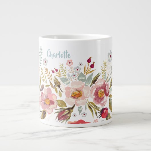 水彩フラワーズカスタムジャンボマグ ジャンボコーヒーマグカップ (正面)