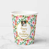 水彩フラワーズカスタムフォト文字誕生日 紙コップ (正面)