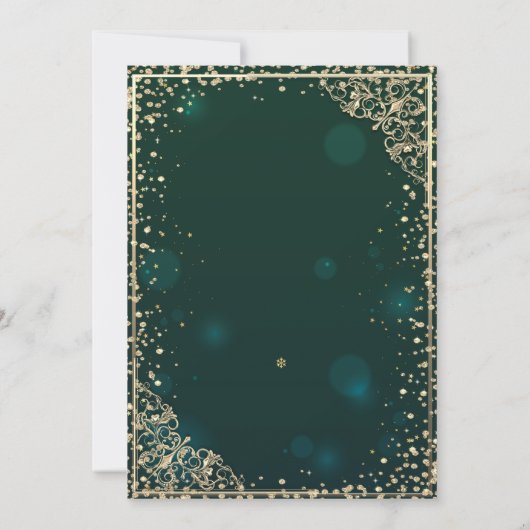 水彩フラワーズグリーン金ゴールドティアラ，キンセアニラ 招待状 (裏面)