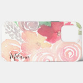 水彩フラワーズグリーン・ピンクスクリプト名札 Case-Mate iPhoneケース (裏面 (横))