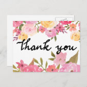 水彩フラワーズサンキュー結婚ズタイポグラフィ ポストカード (正面/裏面)