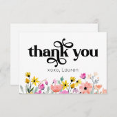 水彩フラワーズタイポグラフィフラットサンキュー サンキューカード (正面/裏面)
