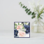 水彩フラワーズダスティネイビーブルー赤面 スクエア名刺 (スタンド正面)