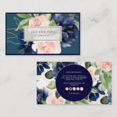 水彩フラワーズダスティネイビーブルー赤面DIYティール(緑がかった色) 名刺 (正面/裏面)