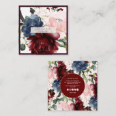 水彩フラワーズダスティブルーブルゴーニュ赤面 スクエア名刺 (正面/裏面)