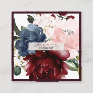 水彩フラワーズダスティブルーブルゴーニュ赤面 スクエア名刺