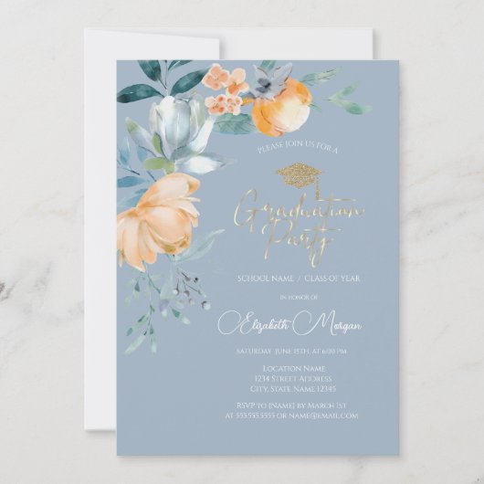 水彩フラワーズダスティーブルードエクセシションパーティー 招待状 (正面)