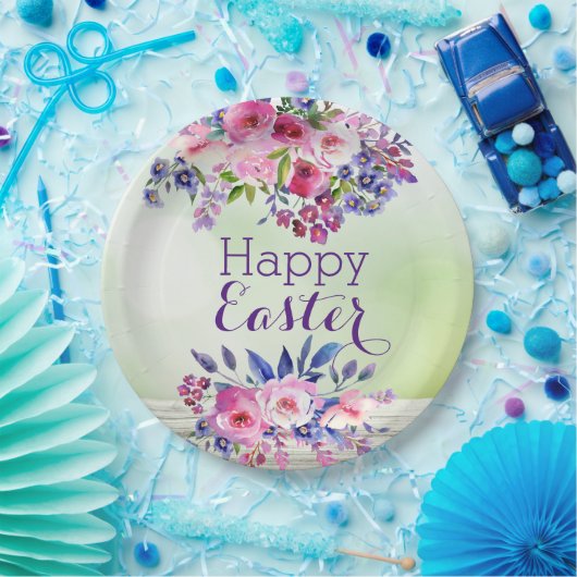 水彩フラワーズハッピーイースター紙プレート ペーパープレート (パーティー)