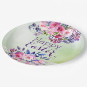 水彩フラワーズハッピーイースター紙プレート ペーパープレート (アングル)