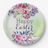 水彩フラワーズハッピーイースター紙プレート ペーパープレート (正面)