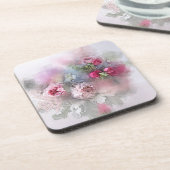 水彩フラワーズバラブーケエレガントテンプレート コースター (左側)